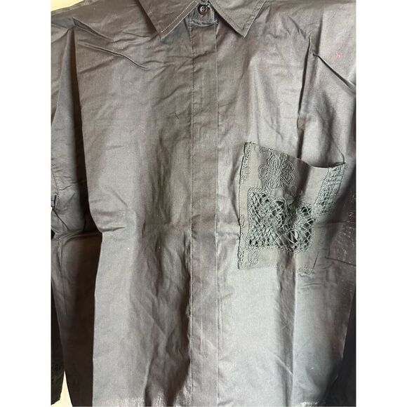 Black lace long sleeve button up shirt - Picture 11 of 12
